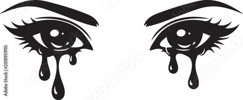 Canvas-taulu Eyes with tears art vector art illustration white background