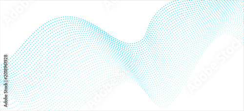 Abstract Blue Dotted Wave Pattern on White Background with Gradient Flow