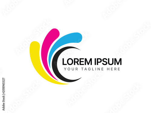 Abstract logo design with CMYK colors forming circle with curves.