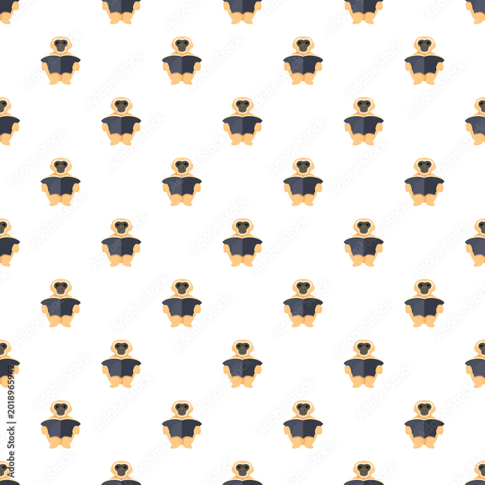 Obraz premium Gibbon monkey character forming a seamless repeat pattern on a pure white background