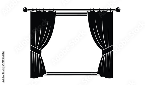 Foto black silhouette of draped curtains with rod and tiebacks on a white background