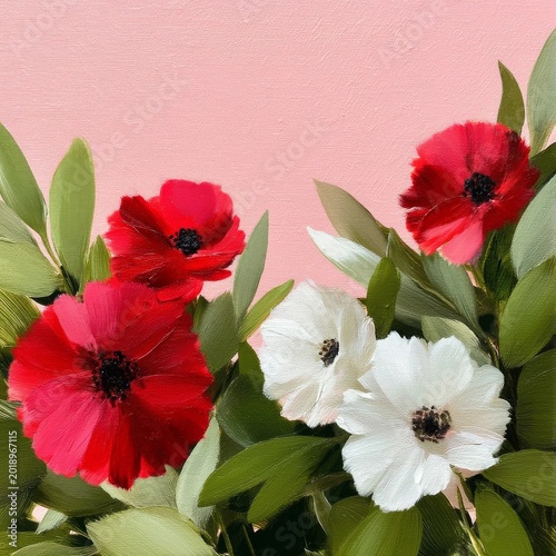 Bright Flowers in Red and White on a Pink Background During Daytime