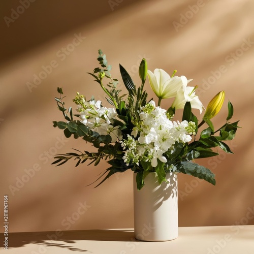Fresh Flowers Arranged in a Vase With Natural Light and Shadows
