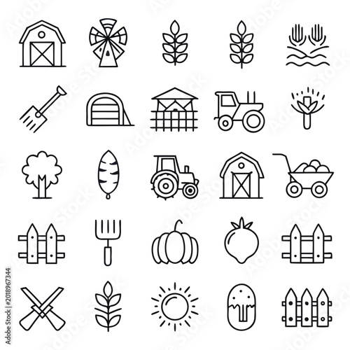 Seamless Black Farm Icons Pattern Vector Icon.