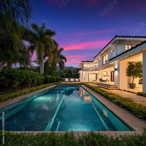 Home With Pool and Garden at Sunset in a Tropical Location