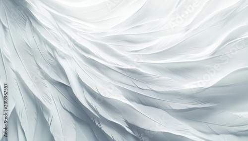 Soft white feathers flowing gracefully against a smooth backdrop creating a serene and tranquil atmosphere for creative projects