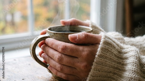 Konstfotografi Hands holding a warm cup during autumn