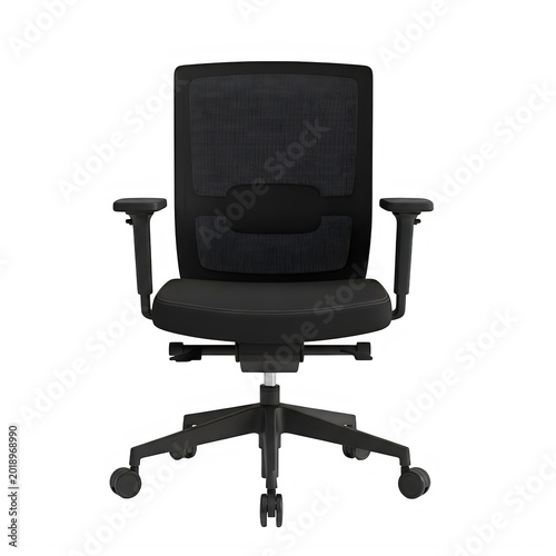 Modern ergonomic office chair with black mesh backrest and armrests isolated on transparent background