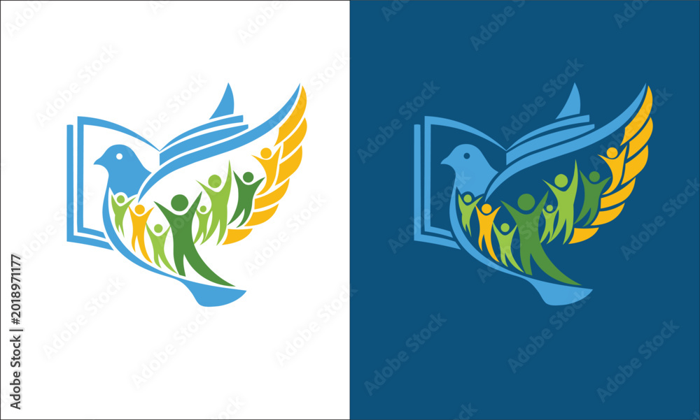 Fototapeta premium Wings of Knowledge A Symbolic Logo Design Combining a Dove, Book, and Celebrating Community, EPS