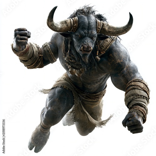 Scary minotaur isolated on white hi-res 8K