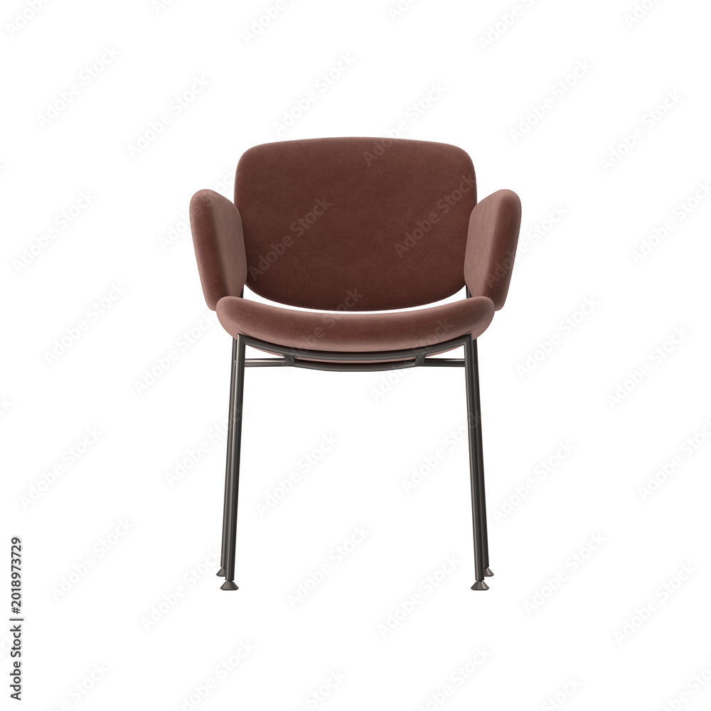 Obraz premium Petite Curved Velvet Armchair with Slim Metal Legs Front View on White Background