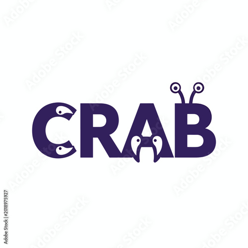 Creative purple typographic logo for the word crab with integrated claws and eyes.