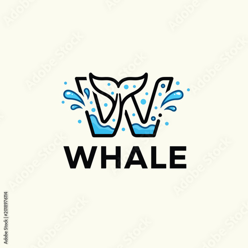 Creative Whale Logo Design with Letter W and Aquatic Tail Splash.