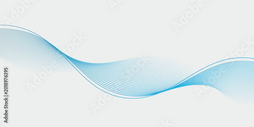 Abstract blue smooth wave on a white background. Dynamic sound wave. Design element. Vector illustration.