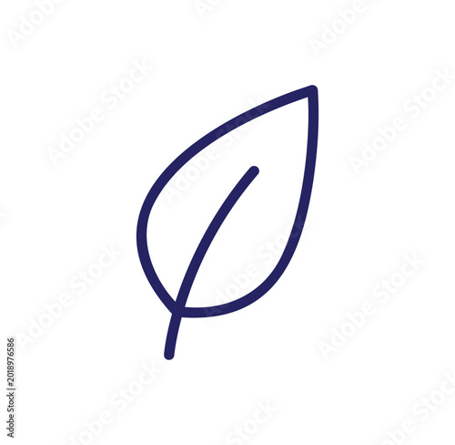 Simple blue line drawing of a single leaf icon