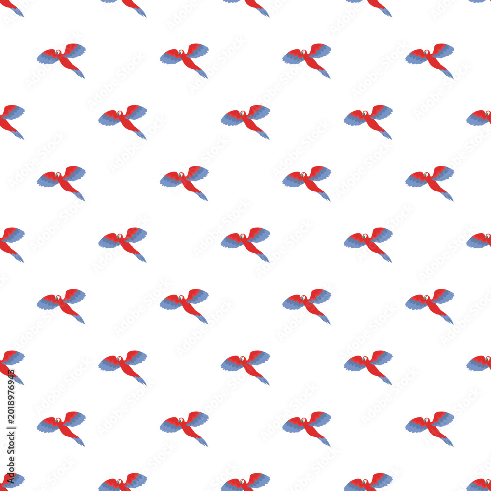 Obraz premium Red parrots flying in a repeating pattern on white background