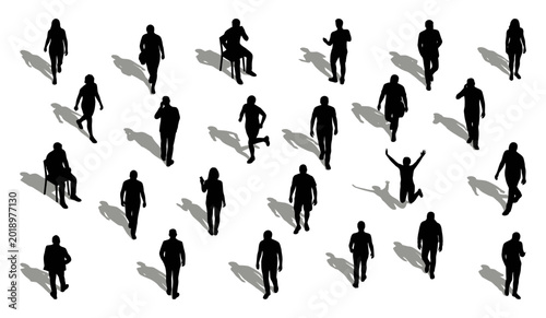 Quadro su tela Top view people silhouettes with shadows walking and sitting in urban activities