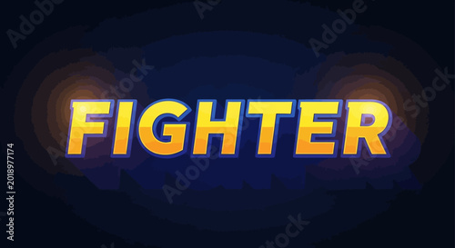 Bold Yellow Fighter Text on Dark Blue Background