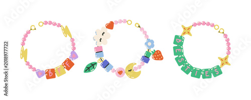 Schilderij op canvas Y2K funky friendship bracelets set