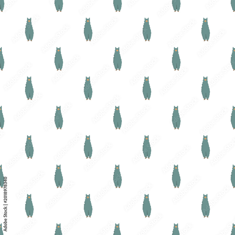 Naklejka premium Alpacas standing in a repeating pattern on a white background, perfect for textile or wallpaper