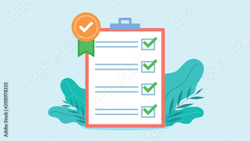Photos Completed checklist with a medal of completion