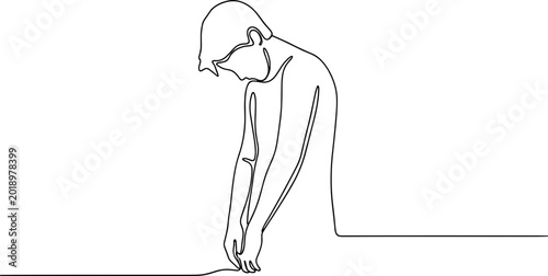 Obraz na plátně Single Line Drawing of a Sad Young Man Bowed Head, Minimalist Art