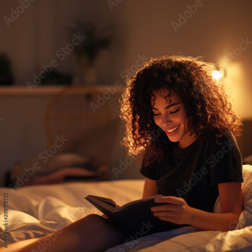 Reading a Book in a Quiet Bedroom in the Evening With Soft Candle Light