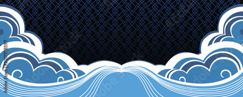 Foto Abstract illustration featuring stylized blue waves and clouds