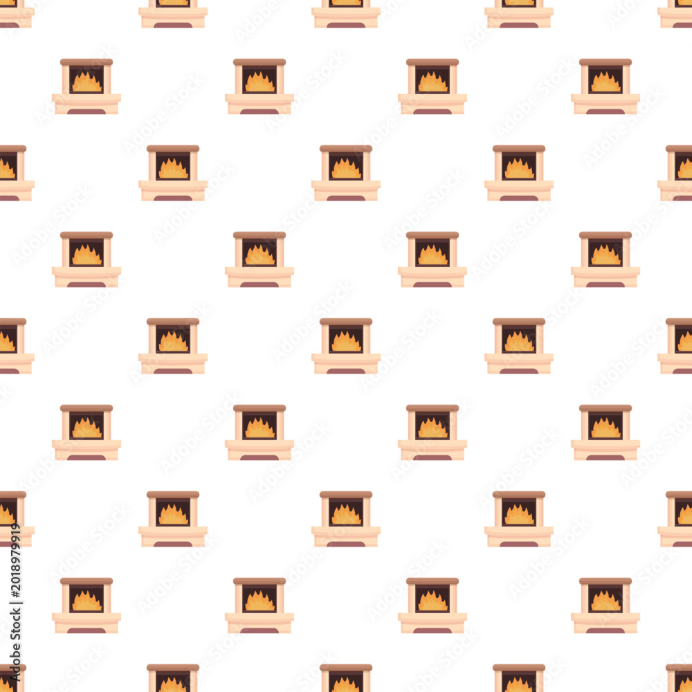Naklejka premium Fireplace illustrations creating a seamless pattern on white background