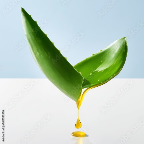 Aloe Vera Leaf Shows Gel Dripping With Yellow Liquid on White Surface