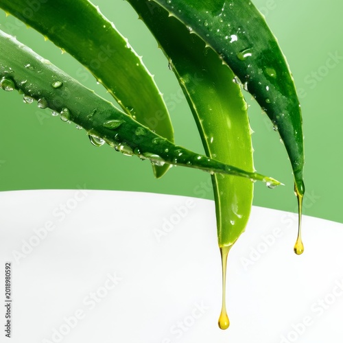 Aloe Vera Leaf Shows Gel Dripping With Yellow Liquid on White Surface