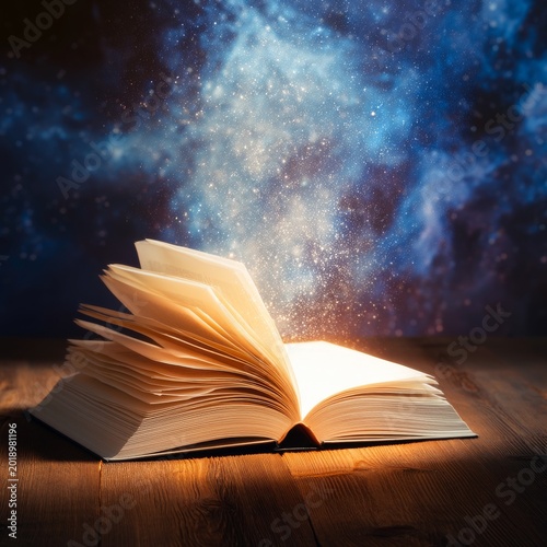 Bright Light Shines From an Open Book Showing Magical Energy in a Dark Space