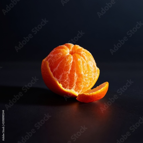 Orange Fruit Cut in Half Placed on a Dark Surface With Shadows