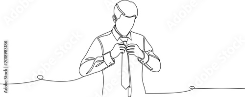 Businessman tying a tie, continuous line drawing, minimalist style