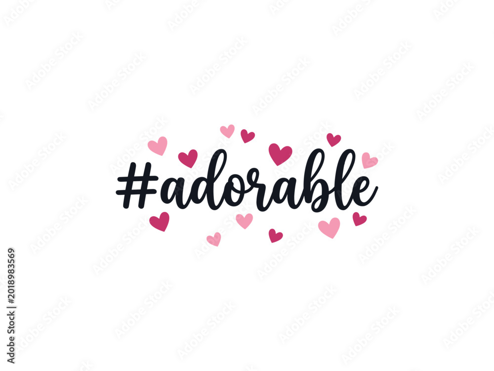 Fototapeta premium Adorable hashtag with hearts hand lettered typography on a white background high-quality professional detailed modern
