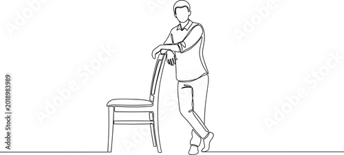 Fotografie Minimalist man leaning on chair, continuous line drawing, simple, modern, clean,