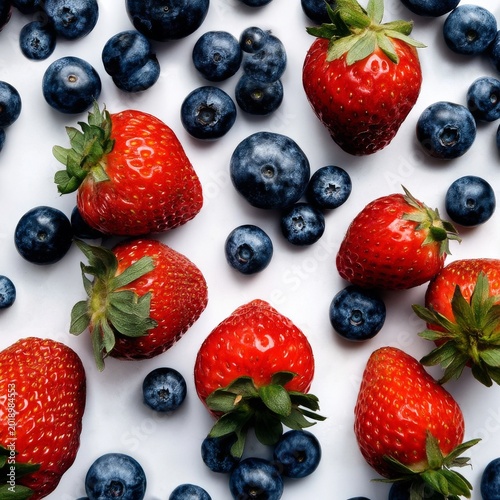 Fresh Strawberries and Blueberries Arranged on a White Surface for a Healthy ...