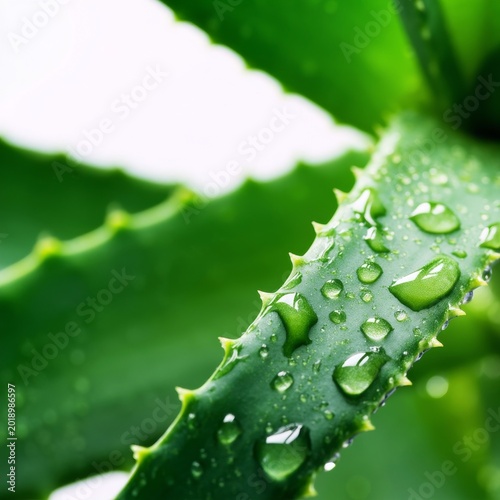 Close-up View of Aloe Vera Plant With Water Droplets on Its Leaves in Natural...