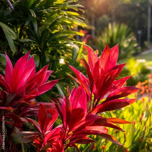 Bright Red Flowers Bloom in a Garden During a Sunny Day