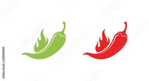 Bild auf Leinwand Green and red chili pepper with flames silhouette high quality professional