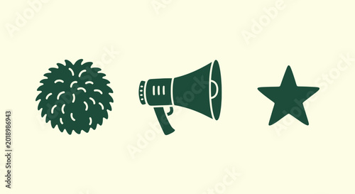 Foto Minimalist Green Cheerleading and School Spirit Icons Featuring Pom-pom Megaphone and Star Graphic