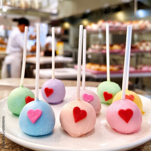 Brightly Decorated Cake Pops on Display in a Bakery During a Festive Event