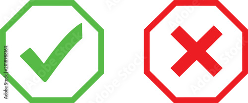 Tableau sur toile Pair of validation icons featuring a green checkmark and a red cross for choice