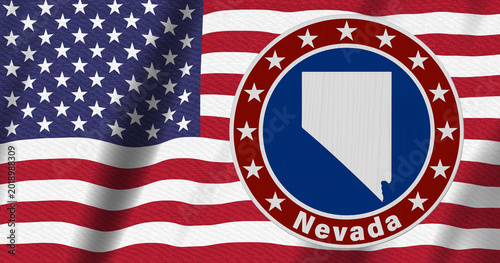 Nevada map with stars on a US red, white and blue road sign