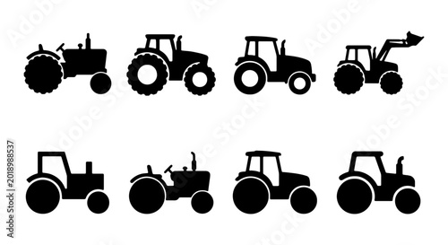 Tractor Silhouettes Collection: Farm Machinery Icons, Agricultural Vehicles, Construction Equipment