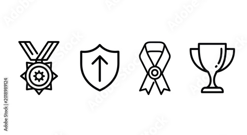 Achievement icons medal shield ribbon trophy