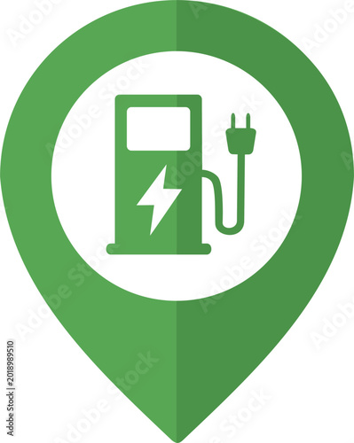 Map Pin Pointer Icon with Charging Station Symbol for Electric Vehicle EV Charger