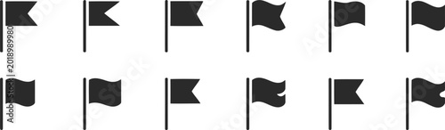 Set of Black Flag Icons on White Background Vector
