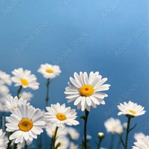 Bright White Flowers Bloom Against a Blue Background in a Sunny Garden