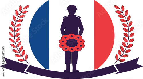 Schilderij op canvas French armistice day commemorative soldier with poppy wreath and laurel branches